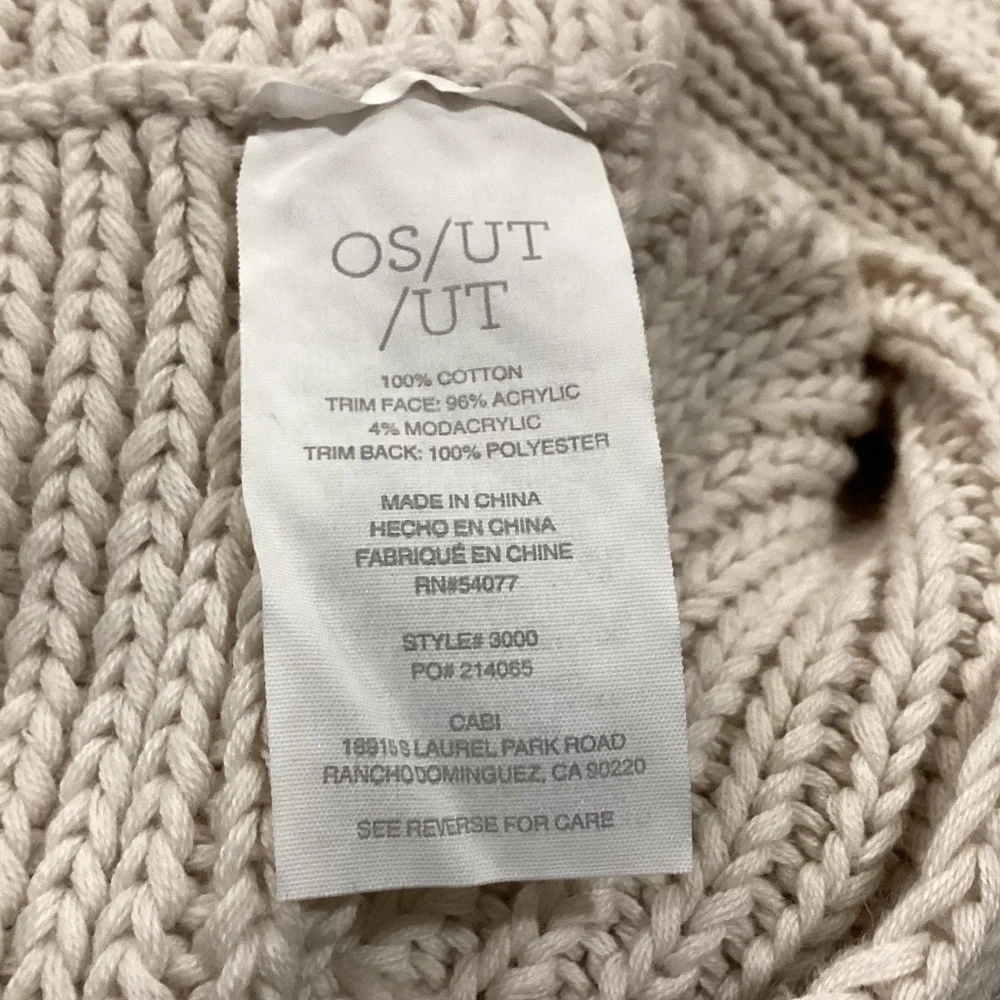 Cabi Cream Knit Twist Scarf with Faux Fur Trim